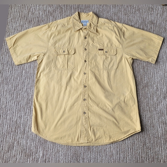 CARHARTT 100% COTTON HEAVYWEIGHT SHORT SLEEVE BUTTON UP SHIRT YELLOW LARGE TALL - Picture 1 of 14